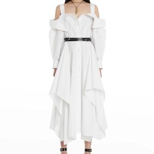 ALEXANDER MCQUEEN Deconstructed Cold-Shoulder Midi Shirtdress